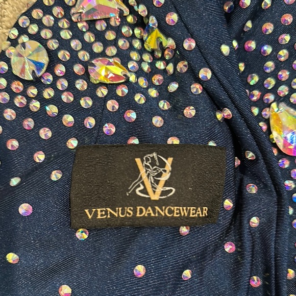 Navy Blue Latin/Rhythm Dance Dress with Rhinestone Detailing - Picture 2 of 8